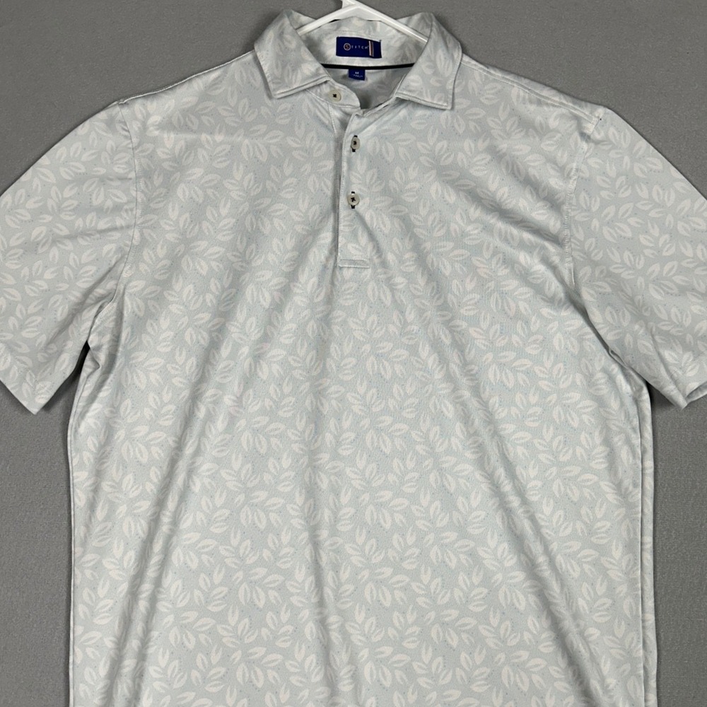 Stitch Golf Polo Shirt Mens Medium Leaf Print Light Blue Performance Rugby EUC